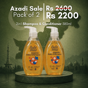 Babi Mild 2in1 Organic Baby Shampoo & Conditioner Value Bundle – Pack of 2 (380ml Each)